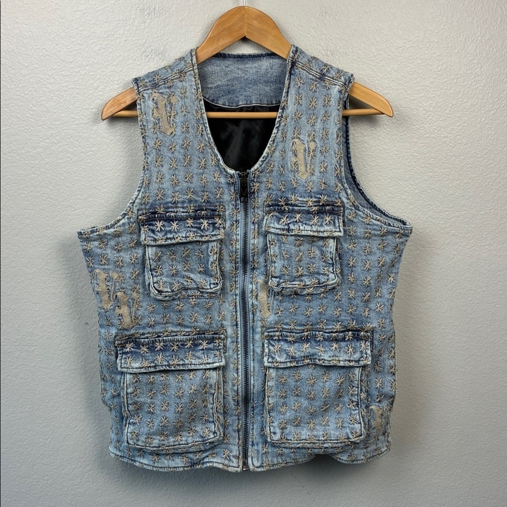 Valabasas Starlet Vest Denim Embroidered Zip Front Pockets Jean Streetwear M